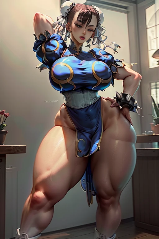 (masterpiece), best quality, female warrior, huge girl, female muscular:1.2, shoulder armor, pauldron, (((blank background))), ((full body)), fingerless gloves, sandals, sleeveless, covered nipples, ((buzzcut hairstyle)), purple hair, hair over eyes, (wide hips:1.5), thick thighs:1.7, ((camel toe)), (cleavage),