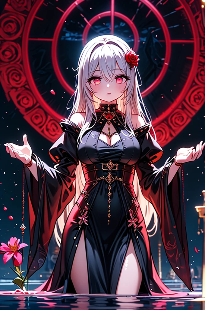 official art, unified 8k wallpaper, Super detailed, Beautiful and beautiful, masterpiece, best quality, (zendispute, mandala, dispute, endispute), (Fractal art:1.3) , 1 girl, Red flowers,  Very detailed, Dynamic angle, Cowboy shooting, The most beautiful form of chaos, elegant, Barbarian design, Vibrant colors, romanticism, author：James Jean, Robbie Devi Antonio, Ross Chen, French Bacon, It was cold, Adrian Genius, Petra Corrette, Gerhard Richter, Takato Yamamoto, Ashley Wood, atmosphere