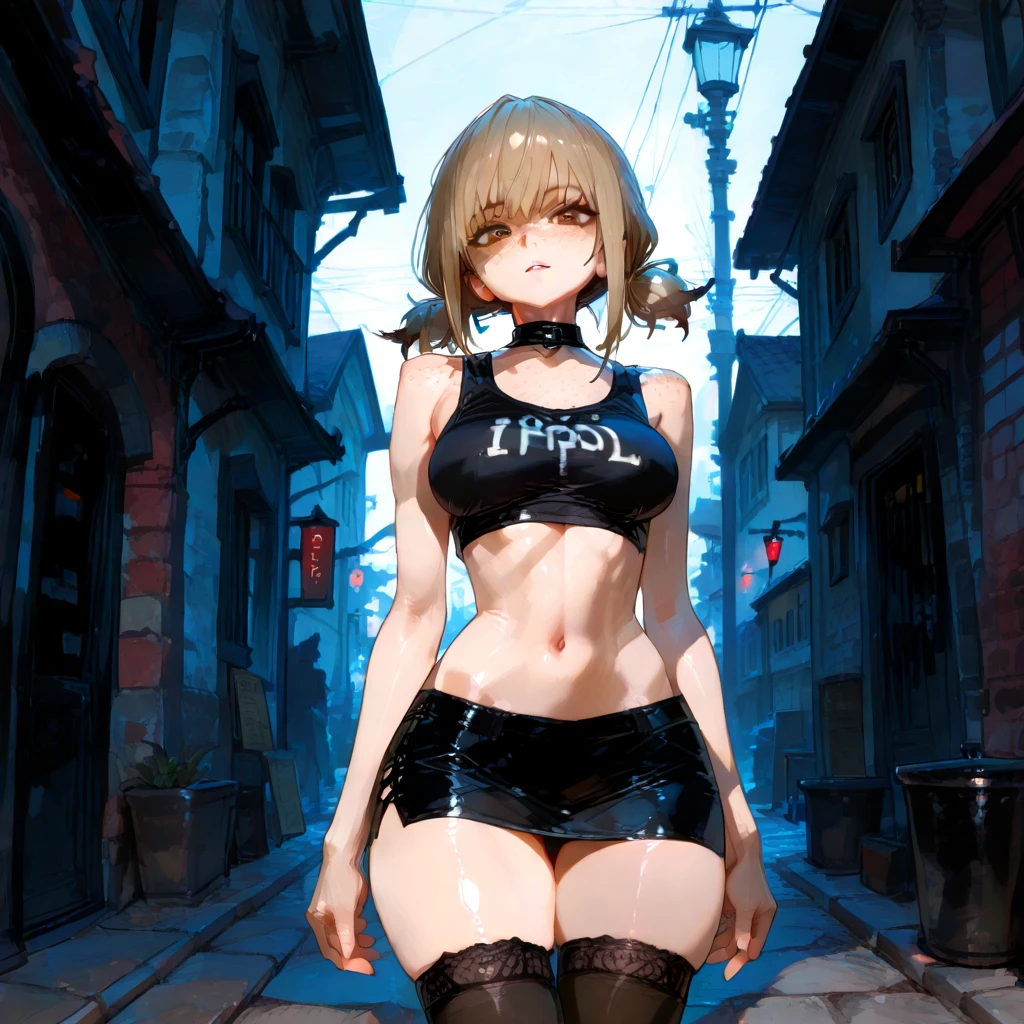 Short haircut、Blonde、tits、uniform、garter belt、Open your legs while crouching、Perfect body