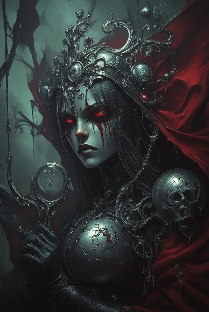 skull demon king concept art portrait by Casey Weldon, Olga Kvasha, Miho Hirano, hyperdetailed intricately detailed gothic art trending on Artstation triadic colors Unreal Engine 5 detailed matte painting, deep color, fantastical, intricate detail, splash screen, complementary colors, fantasy concept art, 8k resolution, gothic deviantart masterpiece