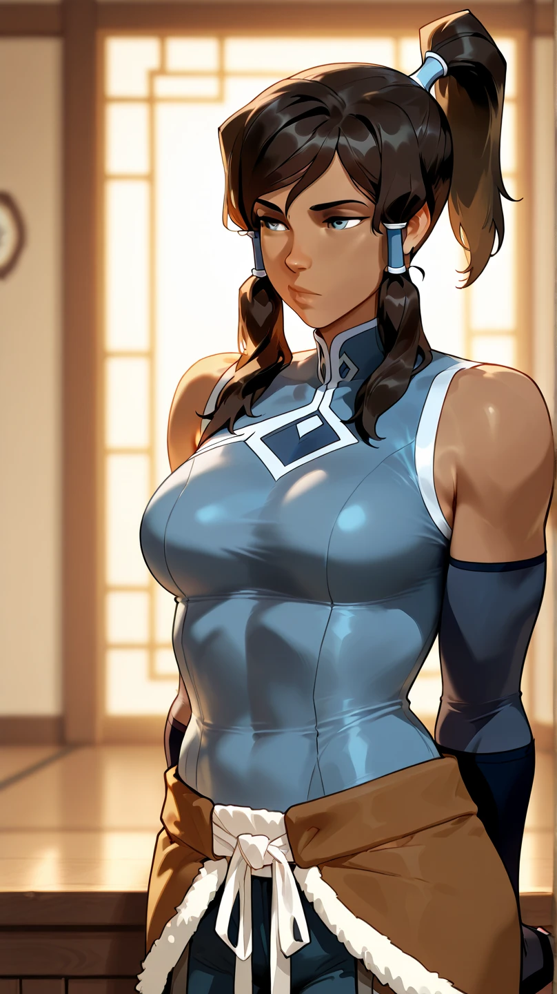 (masterpiece, highest quality, best quality, official art, beautiful and aesthetic: 1.2), (1girl), extremely detailed, (fractal art: 1.3), colorful, highest detailed, perfect face, upper body, HDR, ), vivid visual effects, (dynamic stripes, luminous traces: 1.2),, breast focus, breasts, large breasts, bare breasts, naked, nude, boob window, sexy, wide hips, thicc figure, Detailed blue eyes, Detailed face, Detailed eyes, perfect face, perfect eyes, wearing blue bodysuit