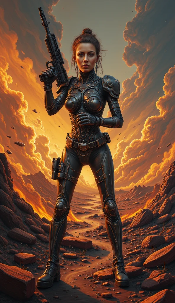 an attractive female bounty hunter standing in a fantasy wilderness (alientemple:1) <lora:djzAlienTemple_LB2:0.8>