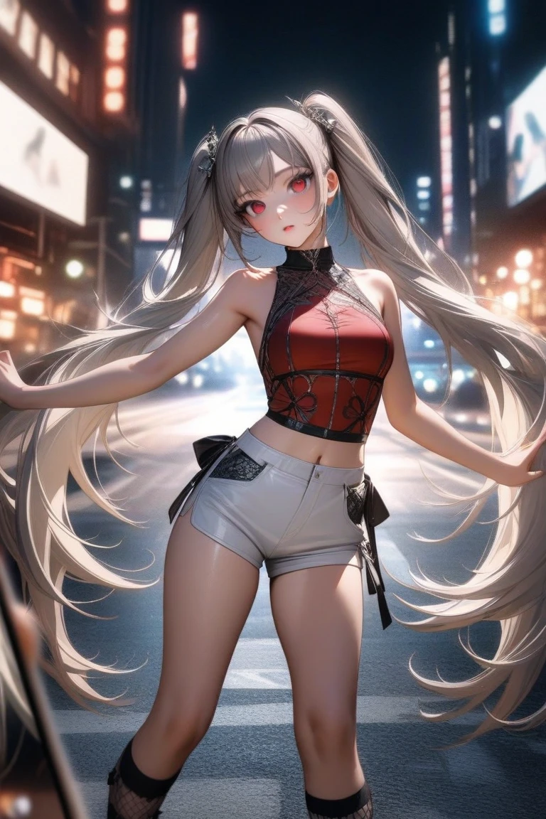 NSFW,(Natural finger shape:1.5),4K,masterpiece,((Focus on the face)),((Symmetrical facial features)),Eye for detailed depiction,Beautiful woman,Excellent style,Beautiful feet,(Small Ass,Thin thighs),(stockings,High heels),Detailed depiction of the face,Small earrings,Low angle photo,((Sleeveless,Red skirt)),Hide and seek in the park early in the morning,blue blonde,Close-up photo of the upper body
