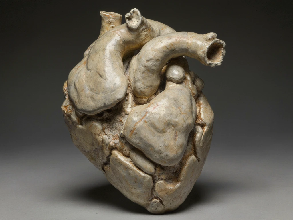 Hello, can you help me create a minimalist bronze sculpture with the theme: The pain that broke you,
Vibrates in my heart,
, thank you, 3d render, photo, conceptual art, architecture