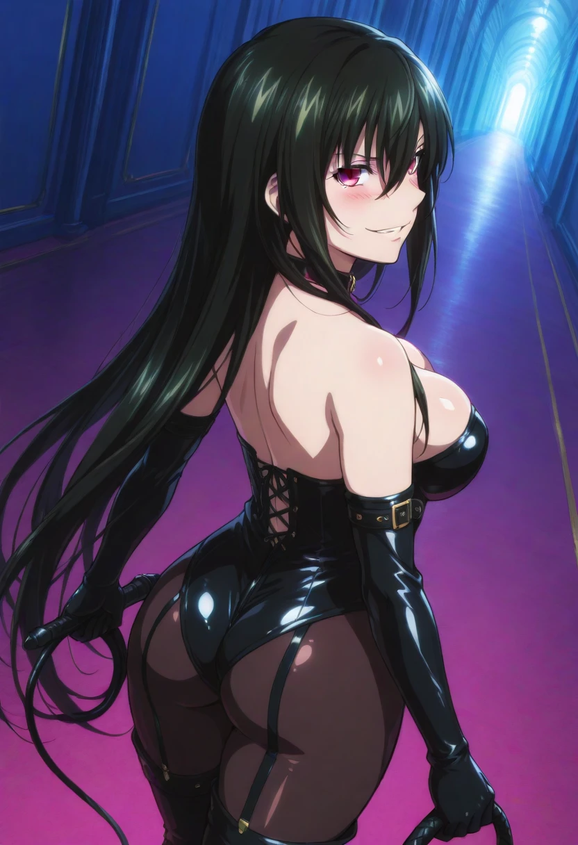 teenage girl, 16 years old, (((grinning lasciviously))), seductive anime girl, (((nefarious smirk))), [[[[grinning evily]]]], beautiful, masterpiece, ultra detailed, extremely detailed, ultra high res, 8k, beautiful detailed face, anime screencap, heart shaped face woman, (black hair:1.2), long hair, hair between eyes, large breasts, fearless face, sharp face, slant eyes, cat eyes, 170cm tall, adult, perfect proportion, (((black high-leg leotard))), (((dare shoulder))), cleavage, (((thigh boots))), choker, (((military cap))), anime style, ultra detailed beautiful face and eyes, front view, raw phot, incredibly absurdres, Beautiful portrait of cute anime girls, super fine illustration, full-hd, hdr, best aesthetic, distinct, exquisite, masterwork, by famous artist, highers, (((perfect anatomy))), mocking, (((rape face))), (((evil grin))), intense eyes, sadistic, gleaming skin, oil skin, slut face, full-face blush, smirking, mischievous grin, furrowed mouth, both legs, pouty lips, downturned corners, rosy hue, grin widely, cheeky smirk, (((bad-tempered glare))), gloating, crazy smile, scary face, cruel smile, fang, connected teeth,, (((elbow gloves))), (((big connected teeth)), glare, grimace, smirk, (((scowling face))), smile broadly, symmetrical eyes, even eyes, perfect eyes, (((squinting eyes))), deep detailed eyes, shiny clothes, 1girl, solo, smug, smile grimly, (((dimpled smile))), pink eyes, (((upper body shot))), (((laugh))), (((pleasure face))), (((brutality face))), (((scary face))), (((empty eyes))), anime best girl, [[[[grinning evily]]]], anime moe artstyle, cowboy shot, 