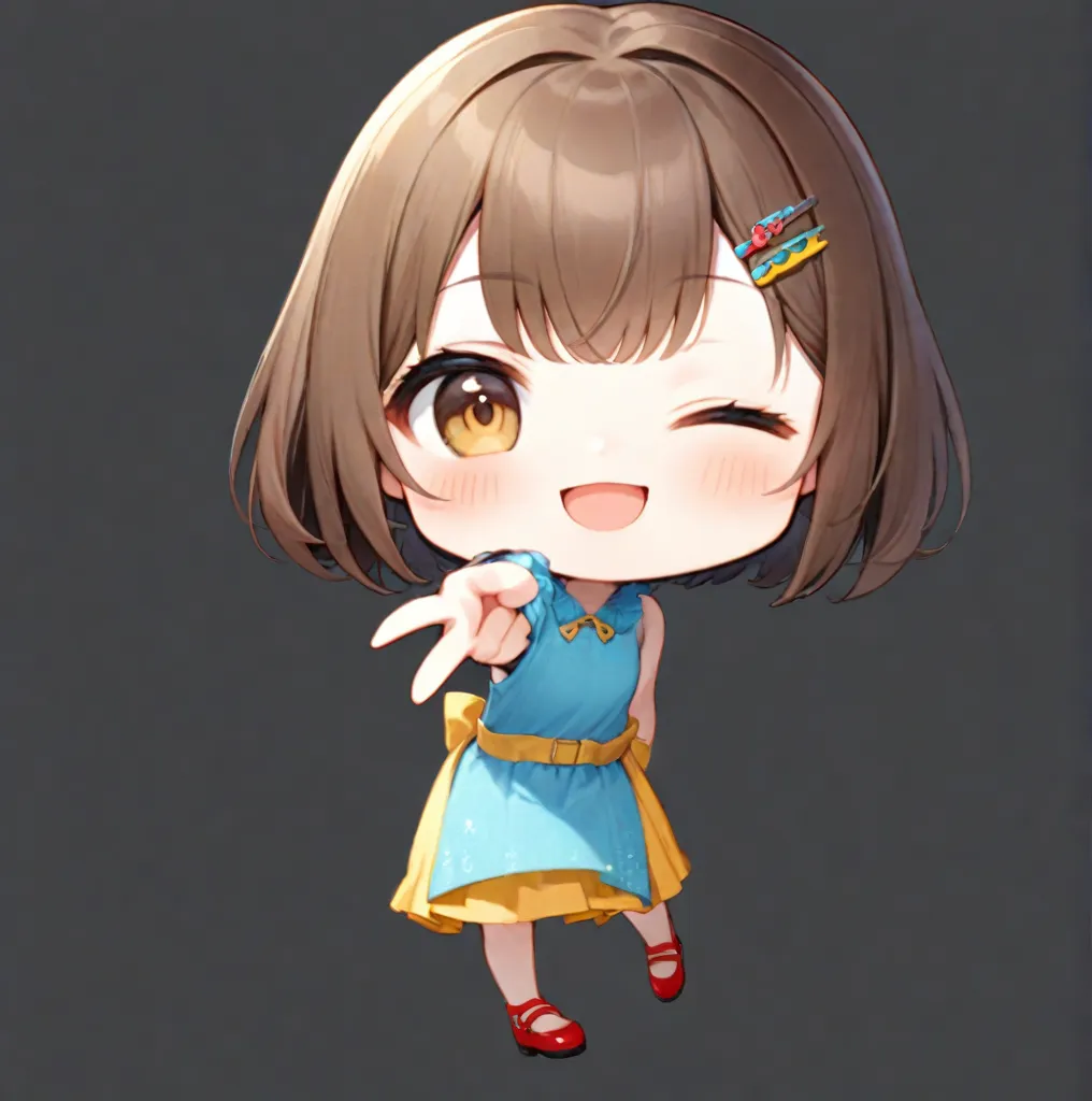 (masterpiece, best quality, 8K), wallpaper, Selphie Tilmitt, necklace, yellow dress, boots, smile, full body, chibi, <lora:selphie-nvwls-v1-final:0.9>, <lora:blindbox_v3:1>, an orange on head
