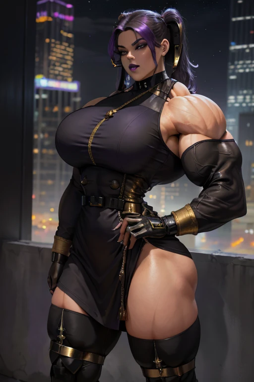a woman with huge breasts posing in a jumpsuit, thick, Chun Li na academia, Oppai proportions, strongest pose, biomechanical Oppai, muscular girl, powerful and huge, heavy appearance, huge muscles, Oppai, big biceps, Very beauthful. big muscles, big muscles, heavy detailed, thick build, muscular!!, corpo thick