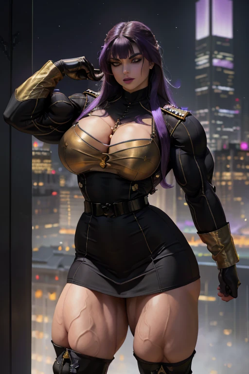 Transcendent beauty illustration、Female Officer、Muscular beauty、8K、(Super super big chest 1.5)、Muscle Murasaki Shikibu、street fighter,motal kombat,, (wide hips:1.3), (big buttocks:1.3), (thick thighs:1.3), (small waist:1.3), (gigantic breasts:1.3)