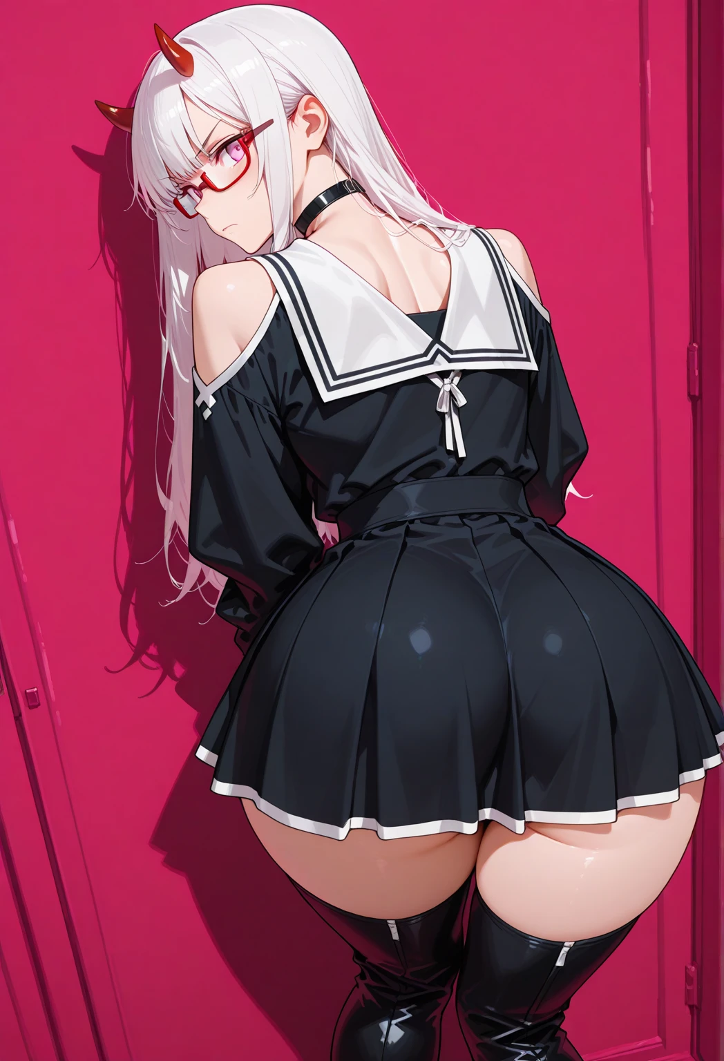 Anime girl with long hair and skirt standing in front of a wall, Lit from behind, Bend your body, chic, , Beautiful anime girl crouching, (SFW) Safe at Work, [ 4k digital art ]!!, shikamimi, Thick tail, Anime girl in maid outfit, Butt, lower angle,(Hands on hips),(Put your hands on your hips),(masterpiece), (One serious civil service commissioner: 1.3), (Super thick and plump body: 1.3), (巨大な胸とButt)), (Small Head: 1.2), (Very small uniform)), (Shiny skin: 1.2), (A speech while crouching in the stands in the schoolyard in the morning)), {fat},1boy, penis, doggystyle, from behind, spreadassms, chubby body, fat body, short,ultra detailed, masterpiece, best quality, blush, a woman, rolling eyes, open mouth, school girl, wearing , wearing glasses, classroom, sunset, light particles, hdr, brown grey hair, midium wavy hair, shiny hair, bang, single braid, clear grey eyes, Smiling Kiss, Tongue Out, アニメ ,orgasm face, sexual climax, bitch, back shot, back view, low angle, from below, back view, arched back, looking back, all fours, chubby body, BIG ASS , saliva, BBW, slender waist, anal, seiza, hands on head,white eyes, Hand Drawn, Showing Ass, Bobcut, Knee socks, (Super thick and plump body: 1.3), Butt sticking out, Close your legs, seiza, spread legs, pleated skirt, Stretch your arms back, long pleated skirt, Buttがみえない, Buttが隠れる, Arms folded behind back, Super big butt, Awesome numbness , Plump , Chubby, Butt sticking out,