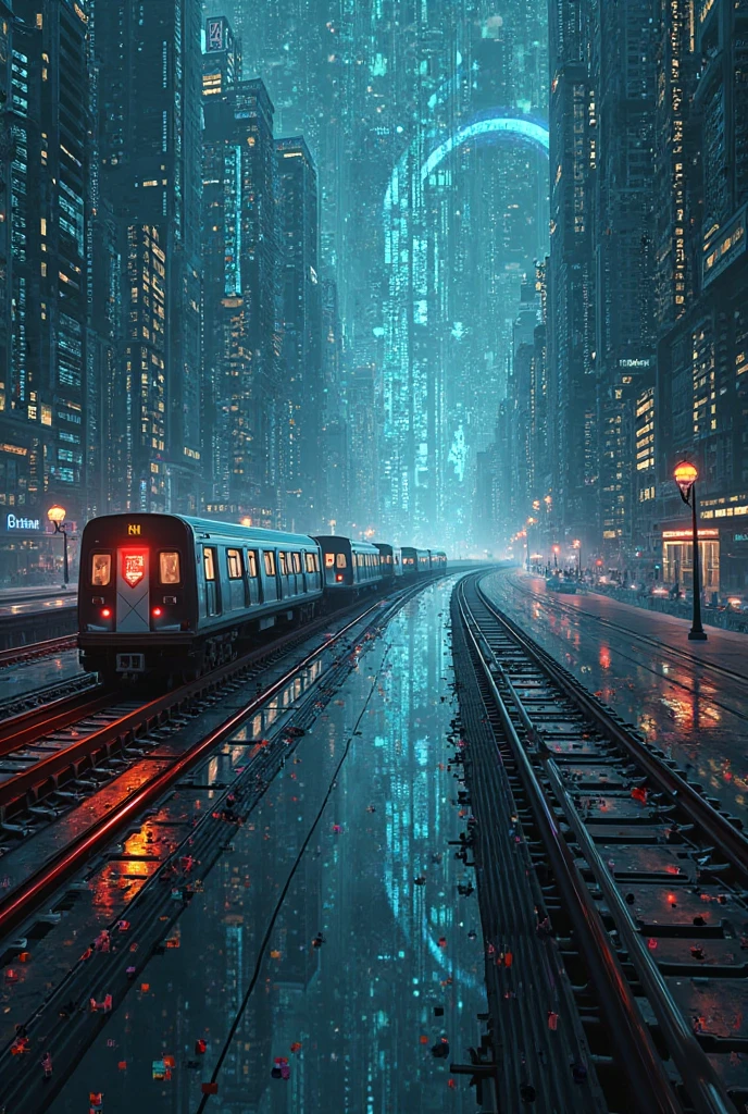 ((wide view)), (((wasteland))), (broken streets), (((a man standing in front of huge mechanical wreckage))), (dim light), (broken bridge), steel bars, (((air rail cars))), scattered power lines, electric sparks, tattered future vehicles, garbage dumps, ((stagnant water in the beach)), rocks, ((dense weeds)), (dense dust smoke), ((ruined neon lights)), thick clouds, ((night view)), high quality, (super fine) , (light detailed), detailed, accurate, 16k resolution, master works, (cinematic lighting), (cyberpunk style), dynamic perspective