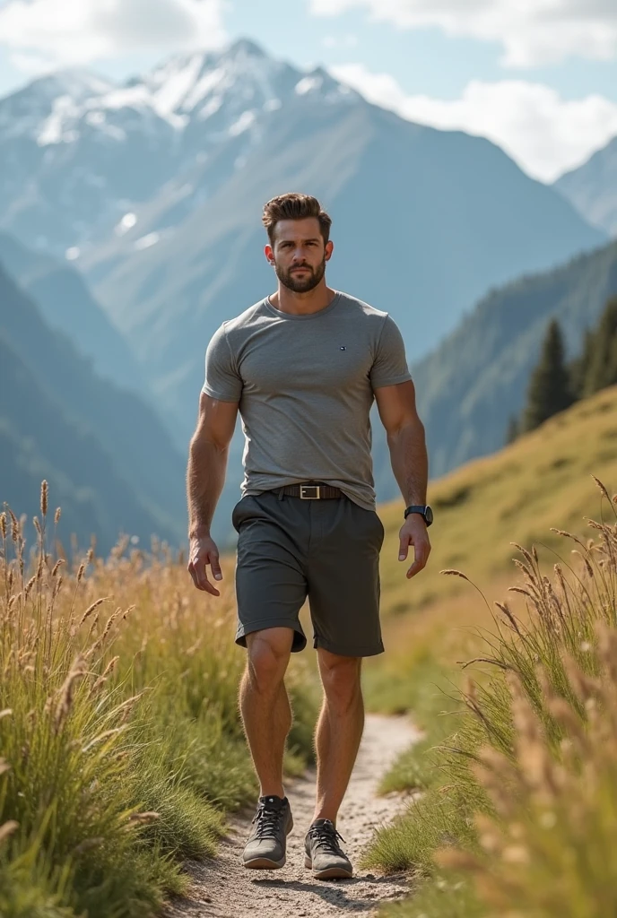 make me a prompt of a man standing outdoor with complete body hands face and foot side view or front view whole body