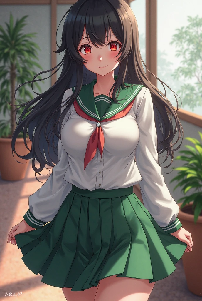 Taeko Kondo、Girls&Panzer、Brown Hair、Short Hair、((pantyhose))、Photo from below、Medium chest、Bedroom、(Denim skirt)、Red ribbon、Knitted outerwear