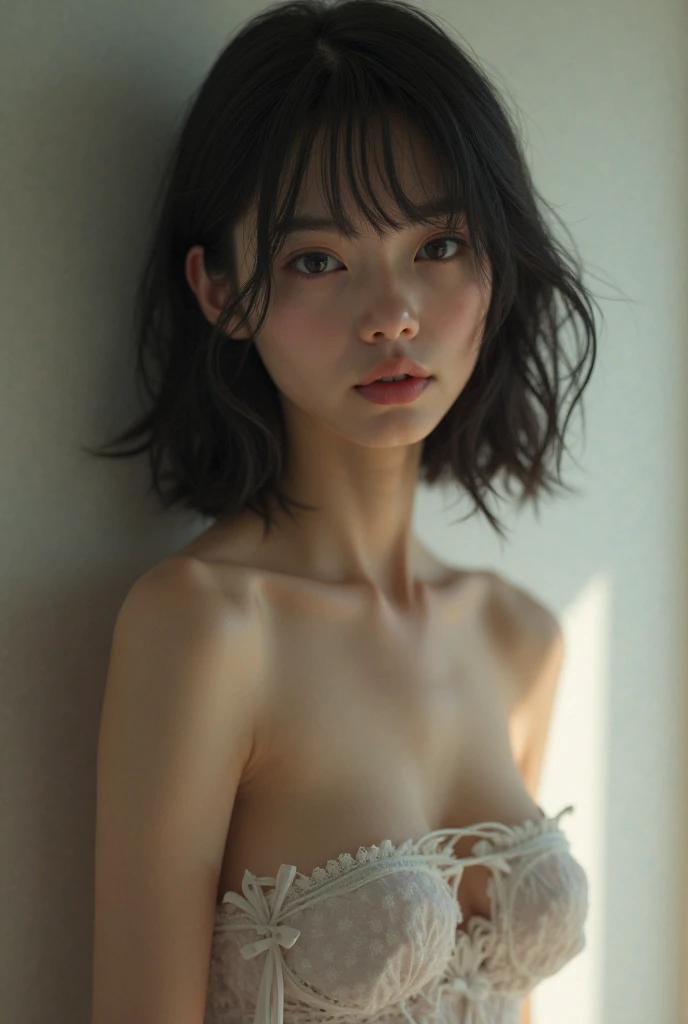 a gothic girl making a topless