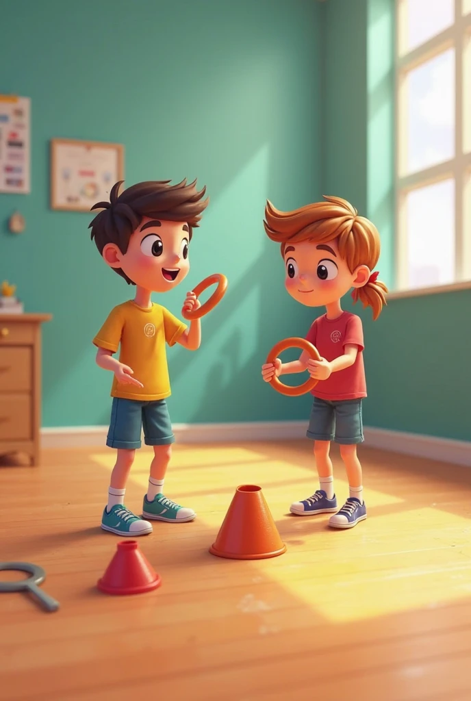 Best quality: two young children throwing darts in room with their backs to the camera, white background wall, small children on both sides, soft light, surrealism, cinematic lighting, 8k, super detail, ccurate, high resolution, high detail, 16k