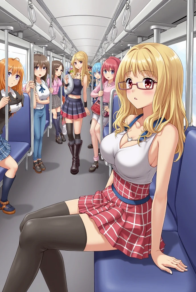 masterpiece, good quality, best quality, shadow, sidelighting, indoors, train interior, backlighting, evening, light rays, 2girls, sitting, age difference, feet out of frame, front view, mature female,
1boy, white shirt, black pants, faceless male, embarrassed, arm around neck, school uniform, younger male,
<lora:Kila Kushan3216 IL NoobAIXL075:1> kila kushan, dark-skinned female, twintails, long hair, purple eyes, thick lips, white lips,gyaru, front-tie top, pleated skirt, green skirt, white leg warmers, leg warmers, loose socks, loafers, bracelet, looking at another, smile, white skin, gyaru,
<lora:Maya Cordelia3216 IL NoobAIXL075:1> Maya Cordelia, orange hair, long hair, sidelocks, purple eyes, tiara, white shirt, front-tie top, red pleated skirt, loafers, bracelet, white leg warmers, leg warmers, looking at another, smile, white skin, gyaru