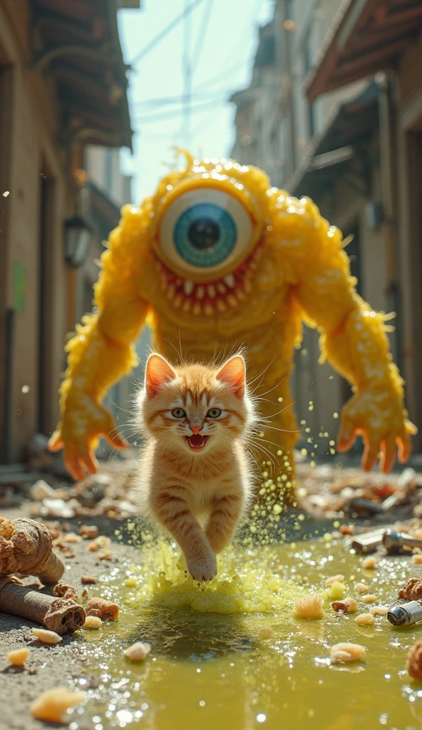 A cat that's a potato is destroying a city and a 12-year-old red-haired child is screaming