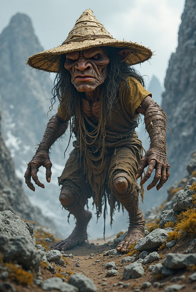 a cute orc, having tatterd hemp bag, coming soon,