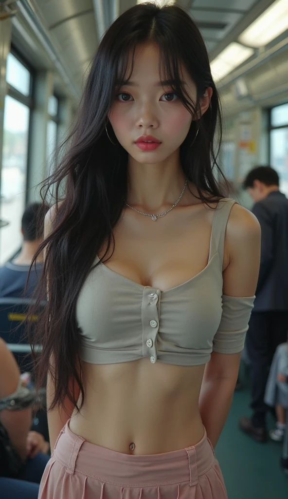 1 girl with a perfect body, Super fine face and eyes,long whitr hair,a skirt, Chest leakage,The right shape for humans,double eyelid,Harnes,Shopping