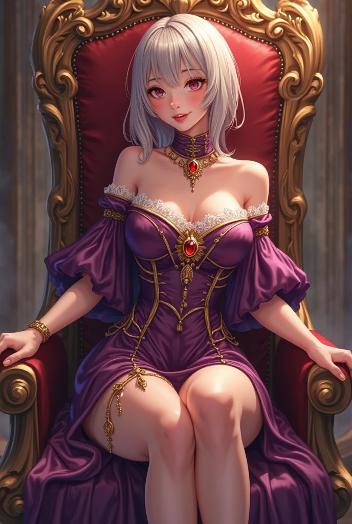 arafed woman in a red dress sitting on a gold throne, castlevania witch, succubus in tight short dress, flirty anime witch casting magic, Commission for high resolution, some red and purple, beautiful sorceress, evil sorcerer, portrait of jinx from arcane, scary queen of death, pretty sorceress, beautiful elegant demon queen