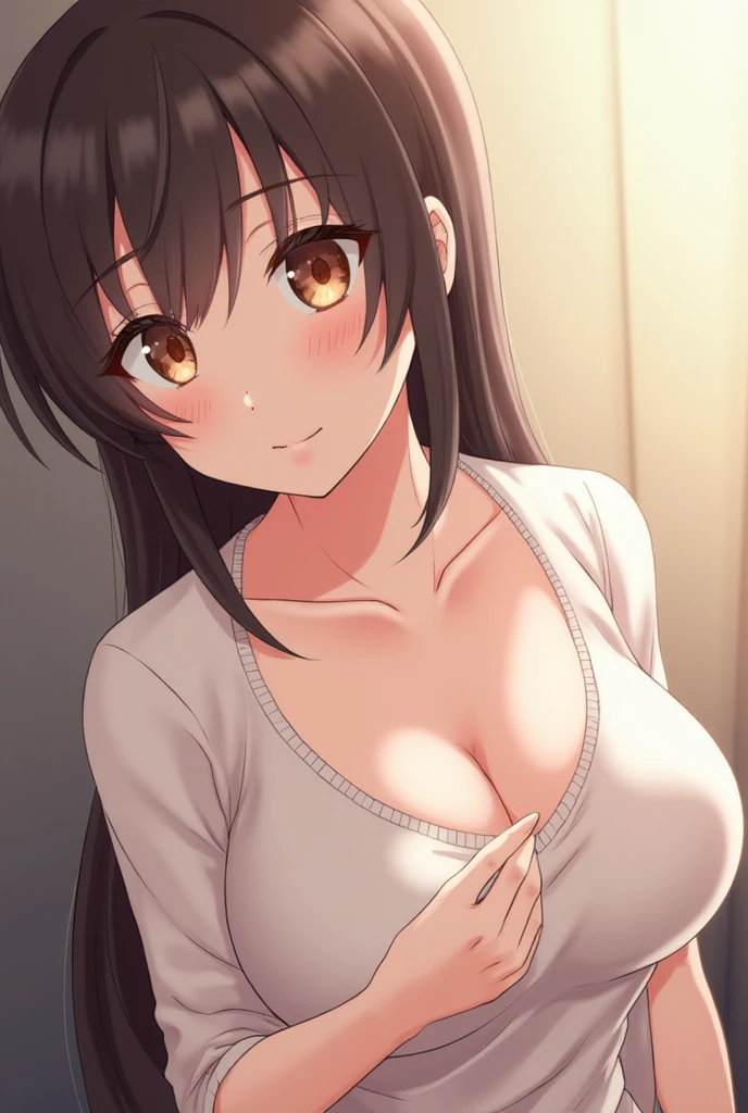 An anime, sucking a guy's dick while looking at me