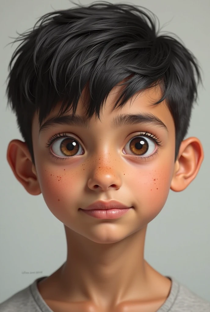 Indìan boy havig light brown hair and eyes and light skin who looks realistic as possible and human