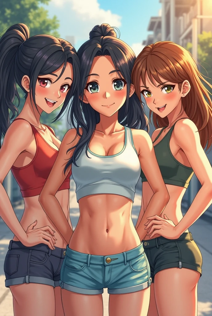 (masterpiece),best quality:1.5, ultra-detailed, high resolution, high quality, 16K, ((2heads:1.5)), ((brown hair)), ((blonde hair, (different hair colors), long hair, (bikini), (1girl), conjoined twins, white tank top (midriff-revealing tank top), (sexy silhouette), futuristic city street, lustrous and smooth skin, (mature woman), seductive silhouette, ((slim hips)), casual dress, sexy proportions, Beautiful girl with accentuated slender abs, seductive woman, lustrous woman, detailed eyes