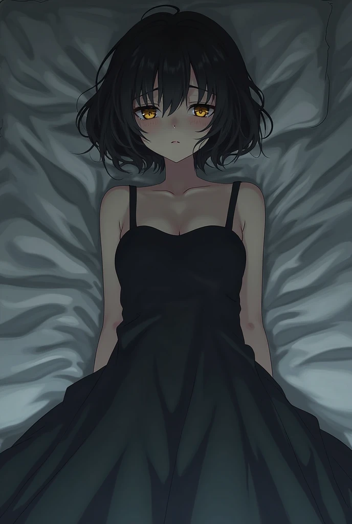 Anime art style, Fubuki from one punch man, green hair, white skin, wearing V-neck dress, sitting by spreading legs, sexual, cinematic lights, blushing cheeks, smilling, looking back at viewers, big breast, NSFW, beautiful scenery.