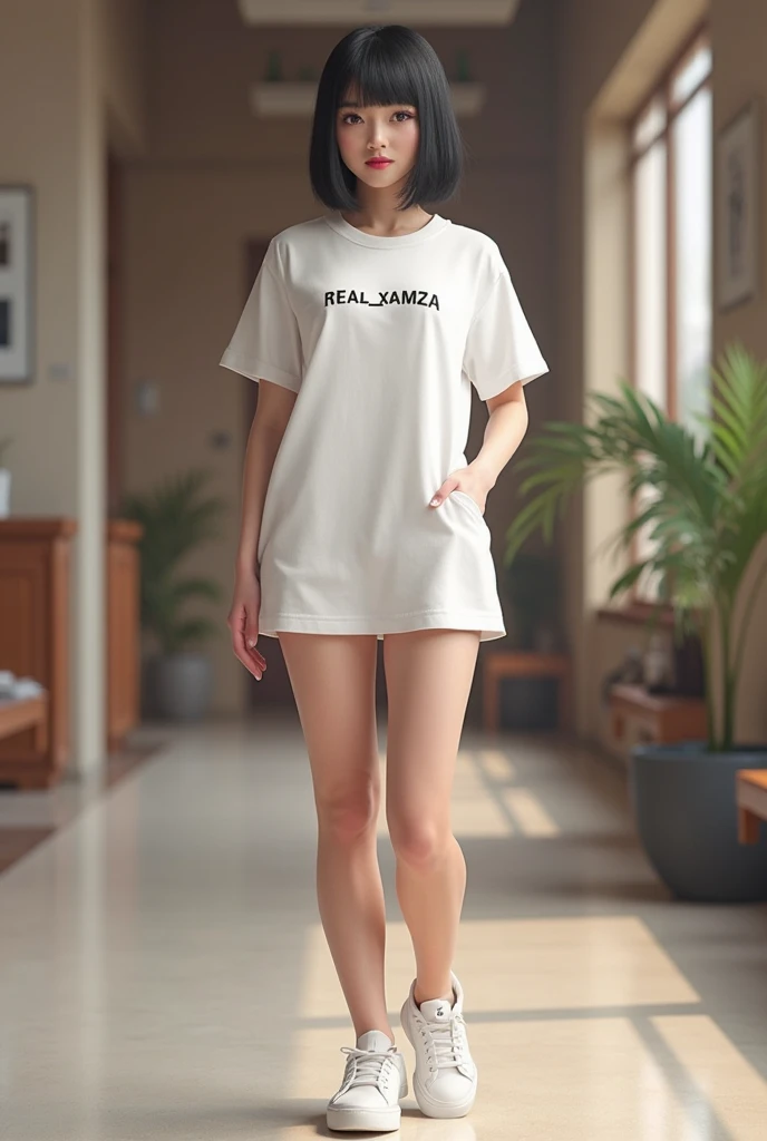 IncrsPajChal, 1girl, multiple views, shirt, white shirt, purah, red glasses, hair ornament, hair stick, red headband, full body,