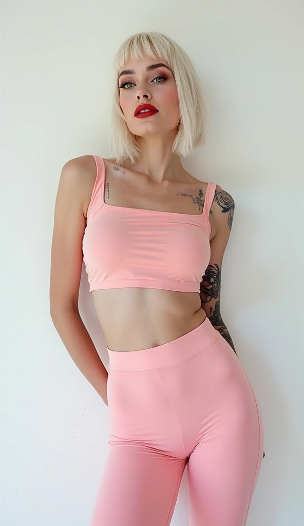 pink hair, perfect body, crop top 
