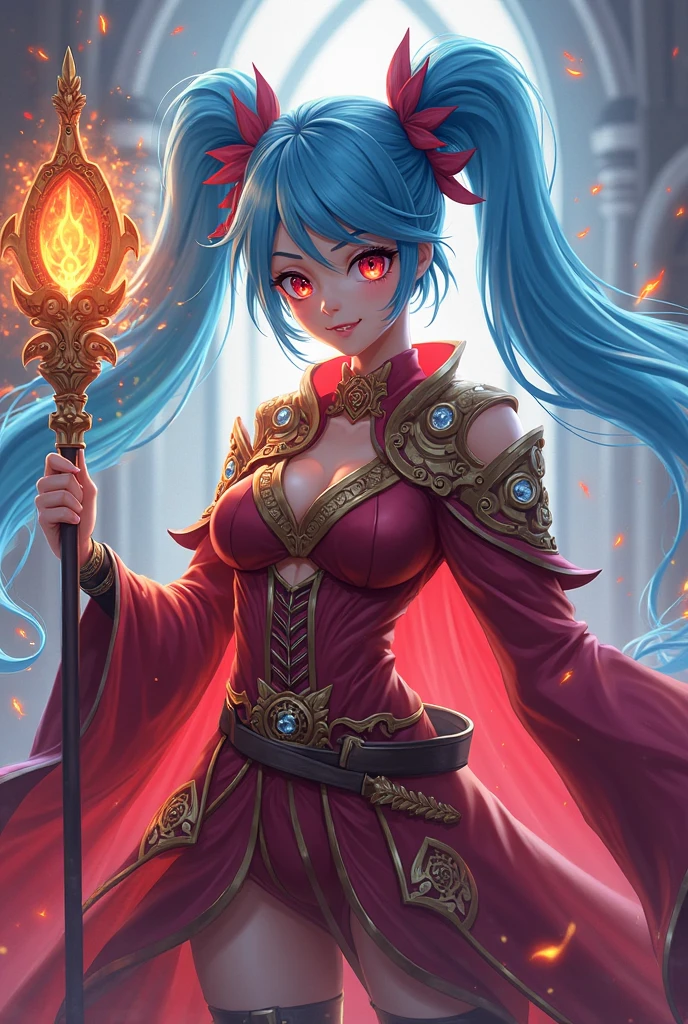 full body, 1 magical warrior girl, with Samus Aran/Ultraman costume, huge breasts, holding a fire elemental sword, short blue hair with wind movement, red eyes, in a dungeon in zelda breath of the wild, looking at the viewer, anime, ultra realistic, professional work, masterpiece, anime, mortal kombat, spiritual light, perfect ???????, (16k:1.6), high quality, high resolution, high details
