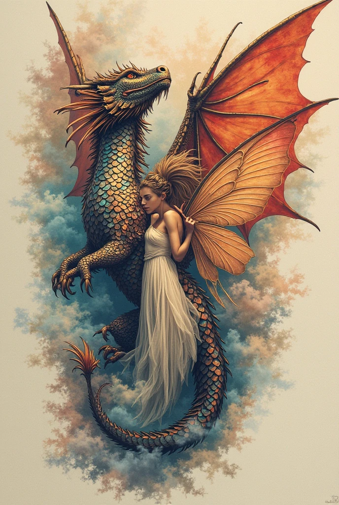 Tattoo of a dragon and an angel