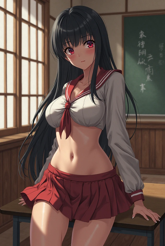 Hyper realistic super detailed sexy Boa Hancock, NSFW (en anglais seulement), Very detailed, expressions faciales sexy, seductive facial expressions, [:(Face detail: 1.4): 0.4], 16K resolution, 4k resolution, dinamic lighting, High definition resolution, (sexy pose, Position attrayante), (hyper realistic: 1.4), (back light: 1.2), (Nuit: 1), (pleine hauteur: 1.8),(contrasting background: 1.5), (Anatomy of the hyperrealistic arm), (Hyperrealistic anatomy of the legs), (peau propre), (lighting cinematic: 1.7), (intime), (Technologie NVIDIA RTX Ray Tracing), (Anatomy of the hyperrealistic arm: 2), (Ventre plat parfait), (image couleur),Cute, (lovely), ((Sexy)), (Ero), ((Extremely detailed)), 4K, (8K), Best Quality, (Beautiful), Illustration, Anime style, Painting, absurderes、perfect anatomia、Boa Hancock、bra very、Bra visible from clothes、Braline、breastsout、‎Classroom、cleavage of the breast、鎖骨、desk、From above、big breasts, length hair, on desk, pleatedskirt, School Desk, student clothes, The shirt, sitting on, Sitting on a desk, skirt by the, 独奏, thighs thighs thighs thighs, red blush, ssmile