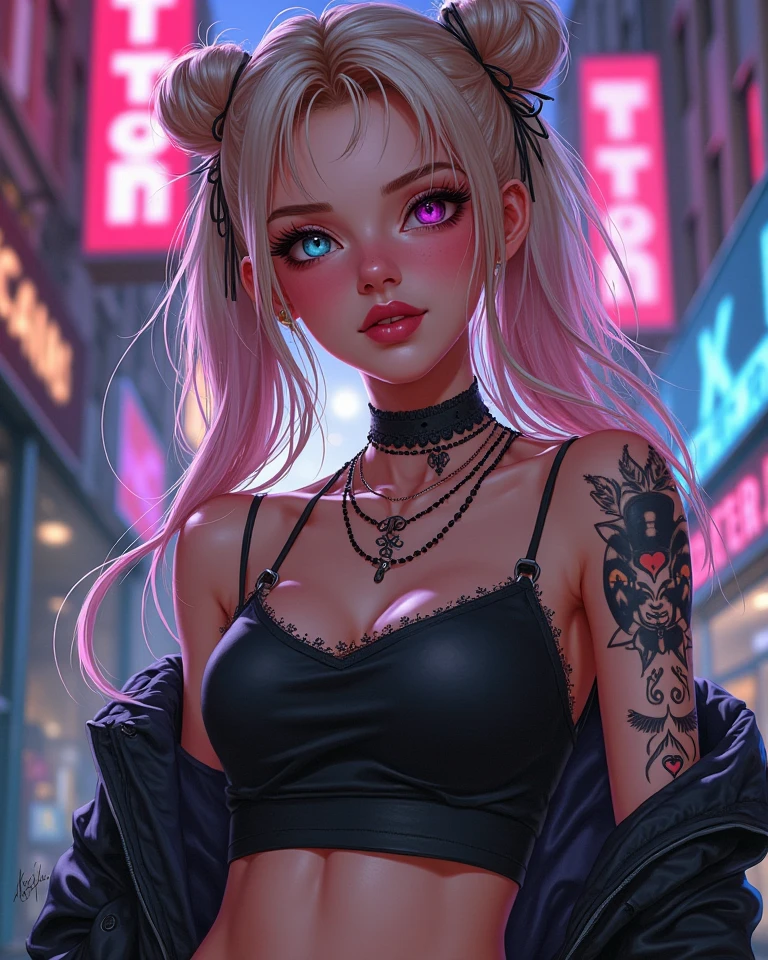 (masterpiece, top quality, best quality, official art, beautiful, cosmic, atmospheric, psychedelic, dreamlike and aesthetic, swirling psychedelic cosmic graffiti patterns:1.2), (1girl), extreme detailed,(fractal art:1.3),colorful,highest detailed, "(Best Quality, 8K, 32K, masutepiece:1.3), Ultra-detailed, (Photorealistic:1.4), pink and white colors, perfect color scheme, albino, Punk rock Girl, Detailed moonlight eyes, full body portrait, Luxurious neon white punk hair, Edgy Harajuku-inspired punk rock fashion, super huge enormously gigantic tits, cleavage showing, Avant-garde makeup, Numerous piercings, Heavily tattooed body, swirling psychedelic cosmic dreamlike graffiti pattern background
