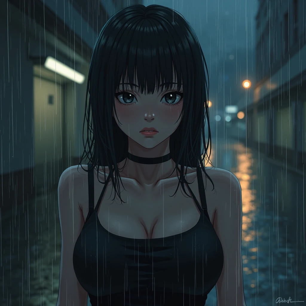 ((Best Quality, 8k, Masterpiece: 1.3)), Focus: 1.2, Perfect Body Beauty: 1.4, Buttocks: 1.2, ((Layered Haircut)), (black lingerie: 1.1), (Rain, Street:1.3), ( Bust: 1.2), (Hanfu: 1.2), Bare Shoulders, Bare Feet, Highly Detailed Face and Skin Textures, Delicate Eyes, Double Eyelids, Bleaching Skin, Long Hair, (Still: 1.5), (background in forest: 1.5), Big Breasts