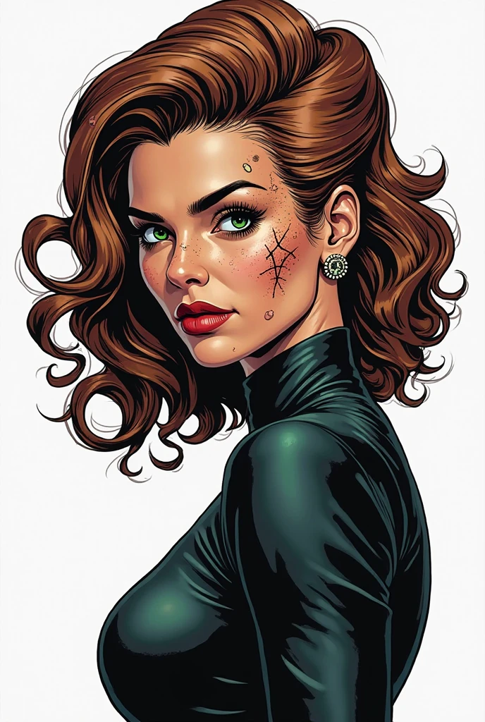 Detailed character illustration of a woman with medium-sized breasts, freckled face and long, vibrant brown hair contrasting with fair skin, showing a mix of curiosity and determination. She has a tall, slender and agile figure. Beautifully rendered digital portrait in a colorful, cartoon-like style, with a strong, sensual pose and dynamic composition. Highly detailed character design, masterful digital art, in the style of GTA illustrations. Featuring a symmetrical, attractive woman with medium breasts, wearing a beautiful, sensual cartoon-style witch costume, against a colorful, diverse background. Additional details include: (best quality,4k,8k,highres,masterpiece:1.2),ultra-detailed,(realistic,photorealistic,photo-realistic:1.37),HDR,UHD,studio lighting,ultra-fine painting,sharp focus,physically-based rendering,extreme detail description,professional,vivid colors,bokeh,portraits,digital illustration,concept art,fantasy,magic,beautiful,symmetrical,sensual,freckled,long hair,brown hair,fair skin,curiosity,determination,tall,slender,agile,cartoon,comic,GTA,style,illustration,woman,medium breasts,witch,costume,colorful,diverse,background