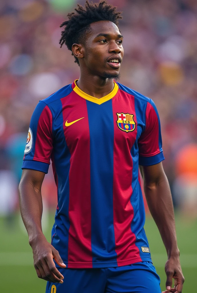 Letsile Tebogo wearing Barcelona shirt