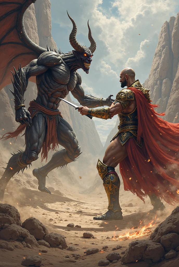 A muscular Spartan and a predatory alien shaking hands in friendship
