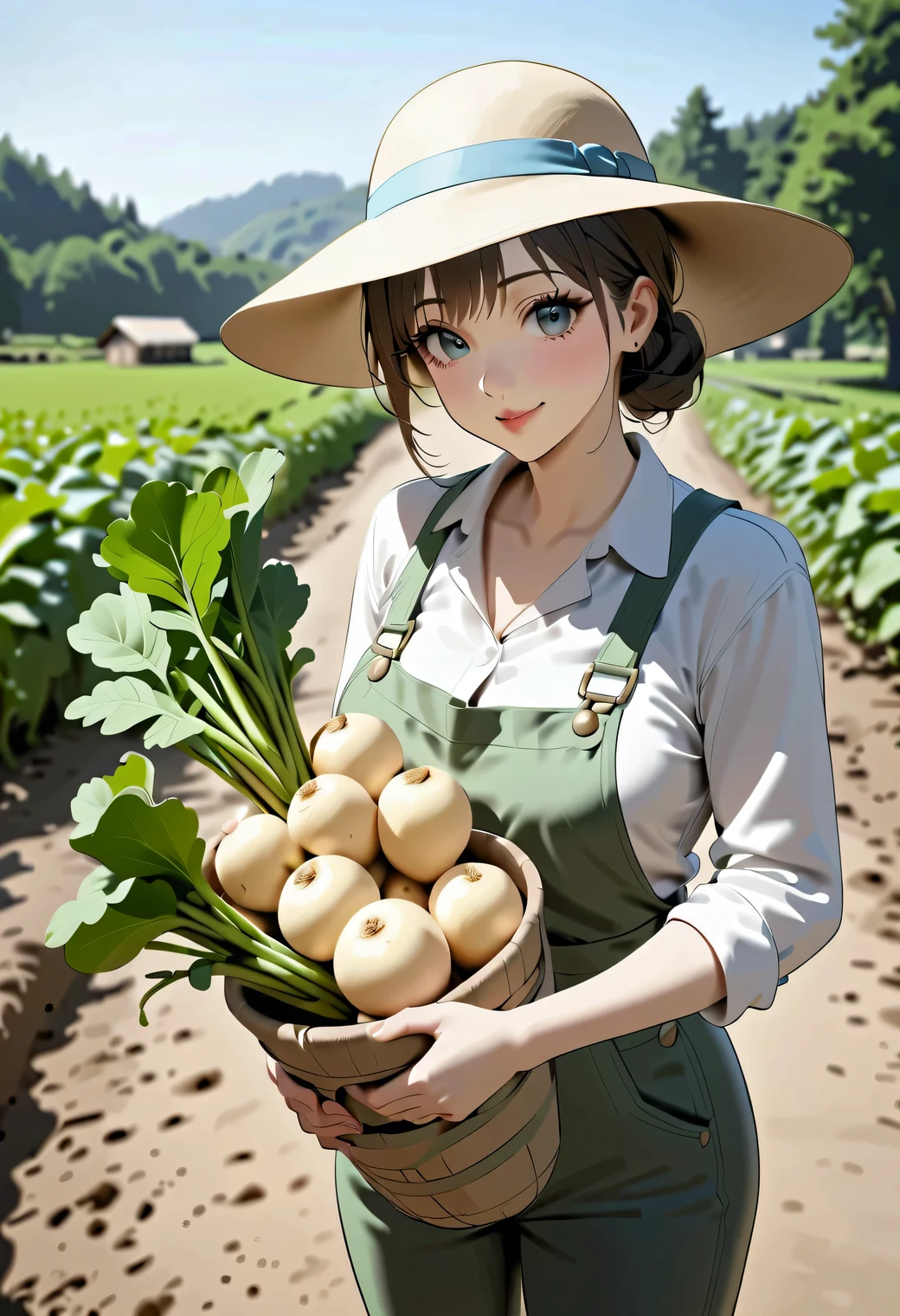 Woman holding a radish　farmer　Countryside