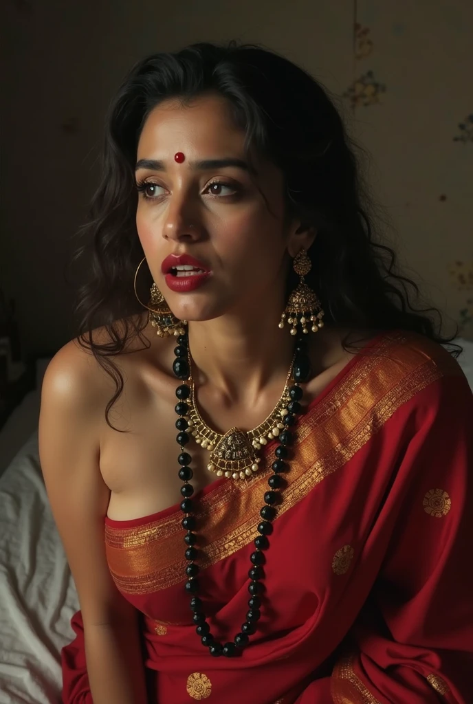 A character from the early 18th century. Portrait from the waist up of Rajiva Singh, a female chubby Indian merchant princess, on a white background. sHe is a dignified woman in her early 40s, with a charismatic presence. Her attire is luxurious, featuring richly colored fine silks in deep reds and golds, and she is adorned with ornate gold jewelry, including a necklace and earrings. Her expression is shrewd yet approachable, reflecting her keen business acumen and respect for honesty. sHe portrays the air of a successful and experienced entrepreneur, comfortable in her world of commerce and trade