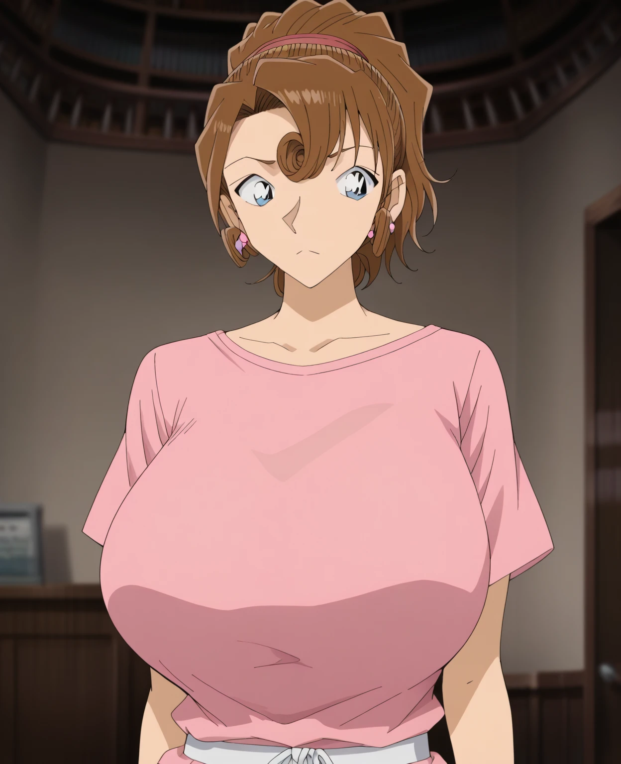 masterpiece, 16K, Japanese, 1 Female ,60 years old ,(Round neck short sleeve maxi tight dress:1.2) ,(Large Breasts:1.5) ,Cleavage ,Chubby, Realistic, double eyelid, Textured skin, 1080p, Canon, 8k, Super detailed, Accurate, highest quality、Pregnant women、impatience、Sweat:1.5、blush、Embarrassed face、smile