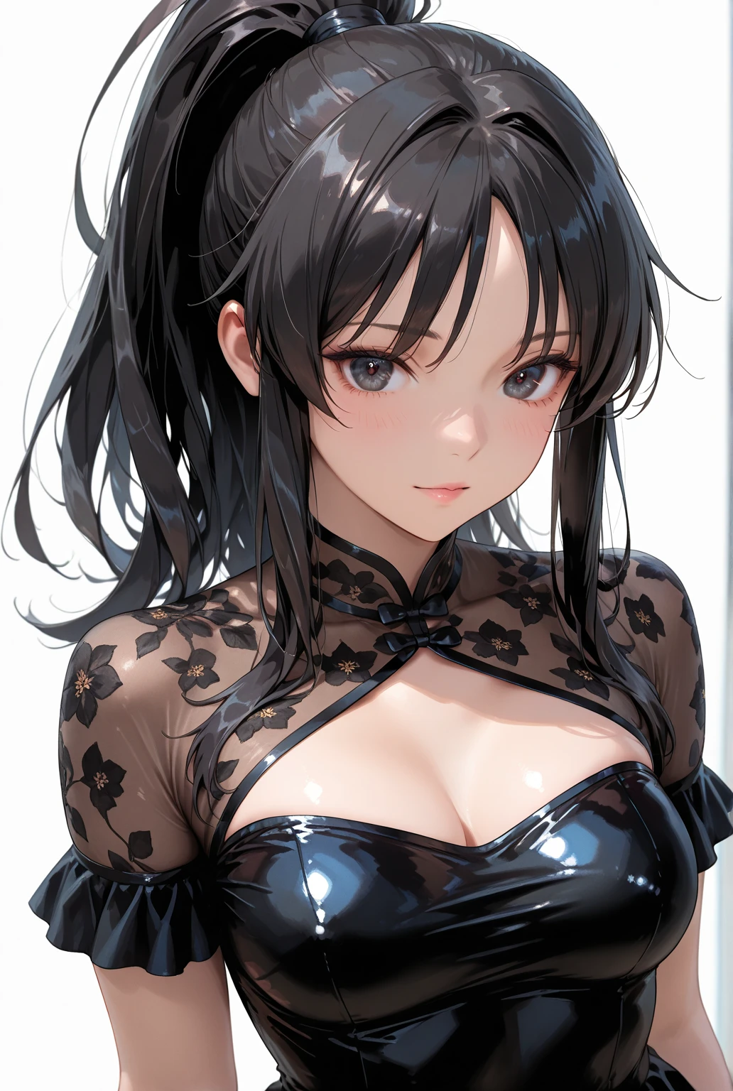 sexy costumes , Lace stockings , eye makeup , cute girl , detailed eyes , braided hairstyle , white background , portrait , face , huge breasts