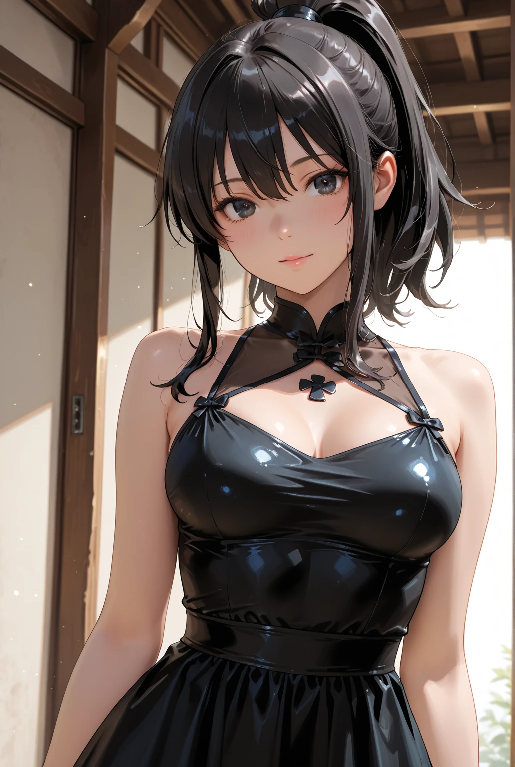 (((hyperrealistic))), (illustration), (((high resolution 32k))), (((32k))), (((extremely detailed))), (best illustration), (cute detailed eyes), (((best quality))), (((hyper detailed))), (artwork), (wallpaper), (((detailed face))), 1 girl, white wavy hair, Korean, heterochromatic eyes, small spots on eyes, loose white shirt, yoga pants, broad shoulders, long legs, tight abdomen, camel crotch, dynamic pose, (((showing the signs of clothing))), (((hyper detailed clothing))), (((highlighted colors))), ,leggings, crop top, black hair, bright blue eyes, medium breasts, smile, fit, athletic,full body, skinny slim rogue alone (((Christina Ricci))), ((She's in a castle)), Highly Detailed Face and Skin Texture, (((pale skin))), ((flatchest)), no breasts, pale complexion, ((("very black hair"))), cyberpunk ribbons, metal necklace, full body, piercing in the nose.