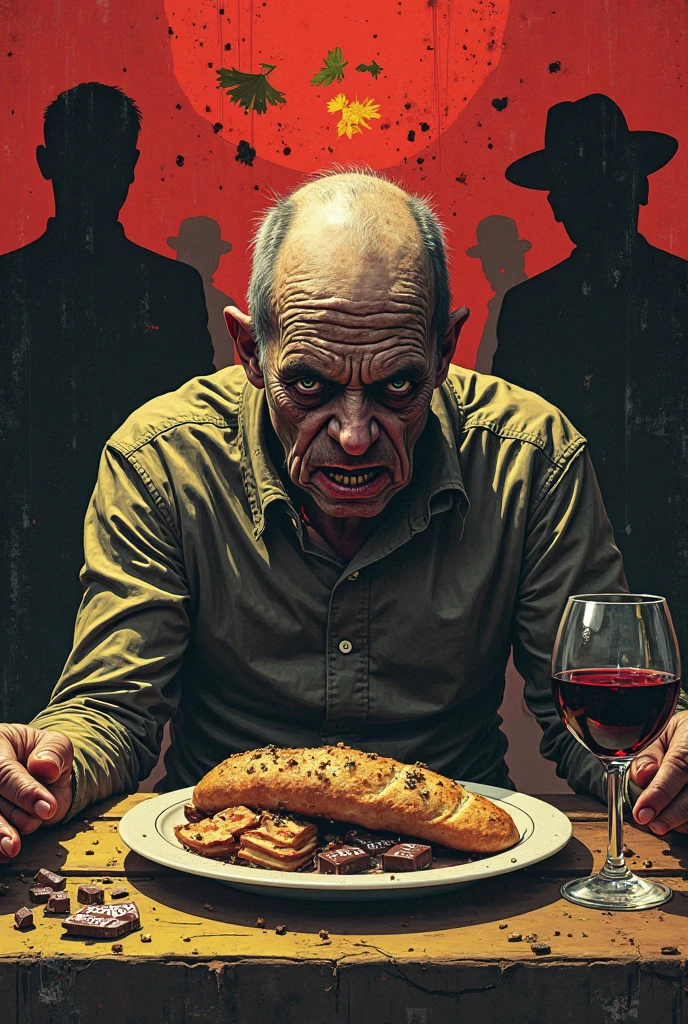 Chinese zombie eats (brain:1.3) in a restaurant, mm delicious, dark atmosphere, vivid color, highly detailed, digital painting, artstation, concept art, matte, sharp focus, wayne barlowe