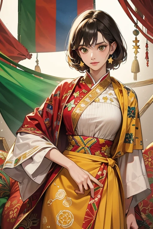 1. Beautiful woman,Art体操,arena,geometry, Art, beautiful, rich and colorful, masterpiece, Top quality, best quality, official Art, beautiful and aesthetic, and field, bloom, Race, Asia, whole body.