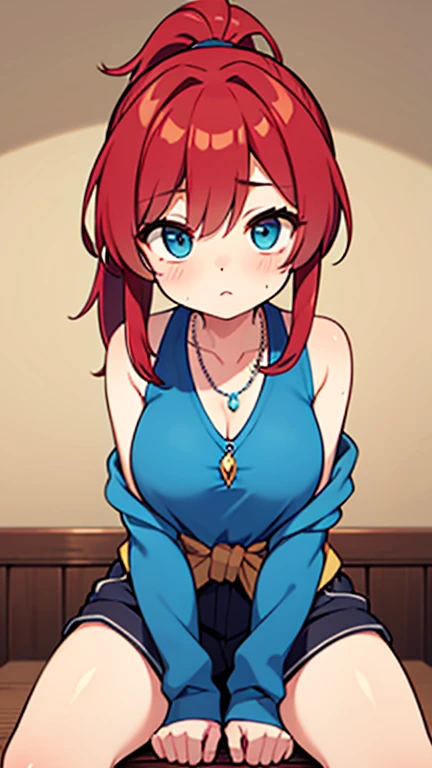 ((badhandv4)) Kobayashi, (Bust size very very small.)), (flat chest:1.2), Posing embarrassed, Shun(Blue Archive)'s China Dress