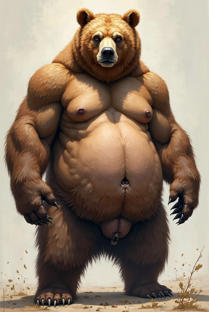 NSFW, a daddy Brown Bear worries that his belly is growing too big, by Taran fiddler, extremely hung, balls