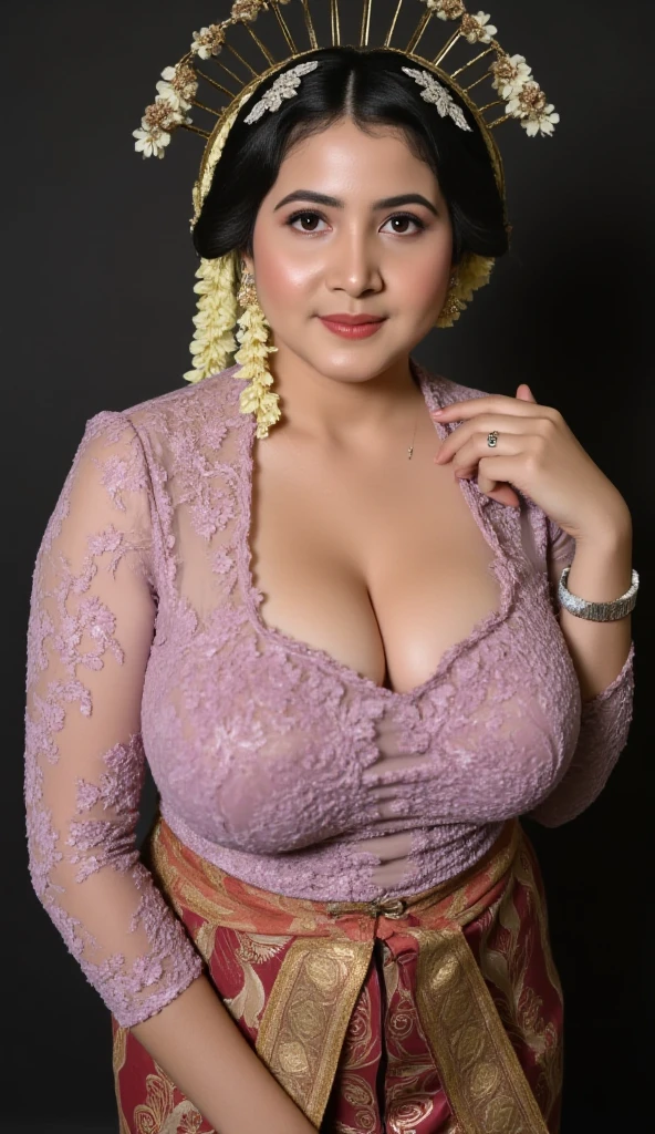 beautiful chubby balinese woman with sexy kebaya, squatting a man laying, preading legs, man (penis) inserting her tight (vagina), riding (sex), pov view, voluptuous woman, busty, curvy, cleavage, huge round breasts, curly bun hair, pale skin, sweaty, makeup, realistic, hd
