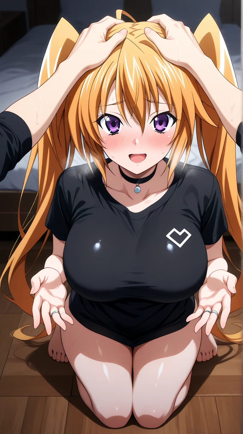 anime style, pov view, pecorine, blue eyes, heart pupil, hair ornament, long hair, orange hair, tiara, braid, hair braid, nude, Mouth trembles, Squeezing chest, shaking, sit down and jumping at man body, very wet vagina sex, Cum everywhere, future city theme, room, Volumetric light, Volumetric particles,