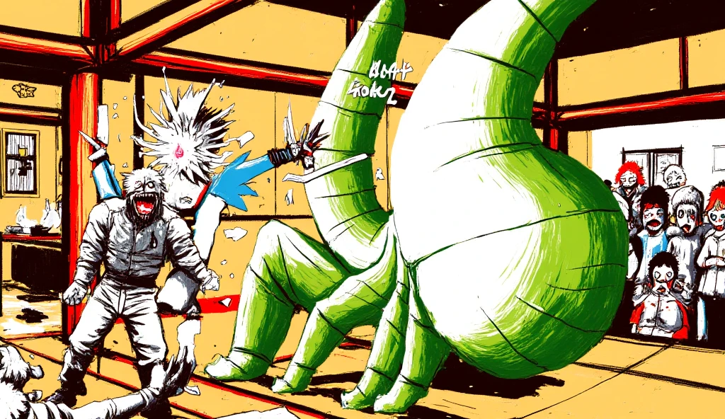 Hünkel,bandage,Silver Hair,Hulk-like body,(((18-year-old boy,Huge penis))),((Being pinned down by black tentacles)),Open your arms wide and clench your fists,Open your mouth wide,Wide, unfocused eyes,Many protruding veins,((Countless black tentacles attack from behind)),((Shoots black tentacles from its chest:1.5)),Full body images,Painful expression,Black undershirt,Huge erect penis,A lot of sweat, tears, drool and semen,In the middle of the Colosseum,Gives off an evil aura,Standing karate stance,Toned Muscles,rape,Devil's Body