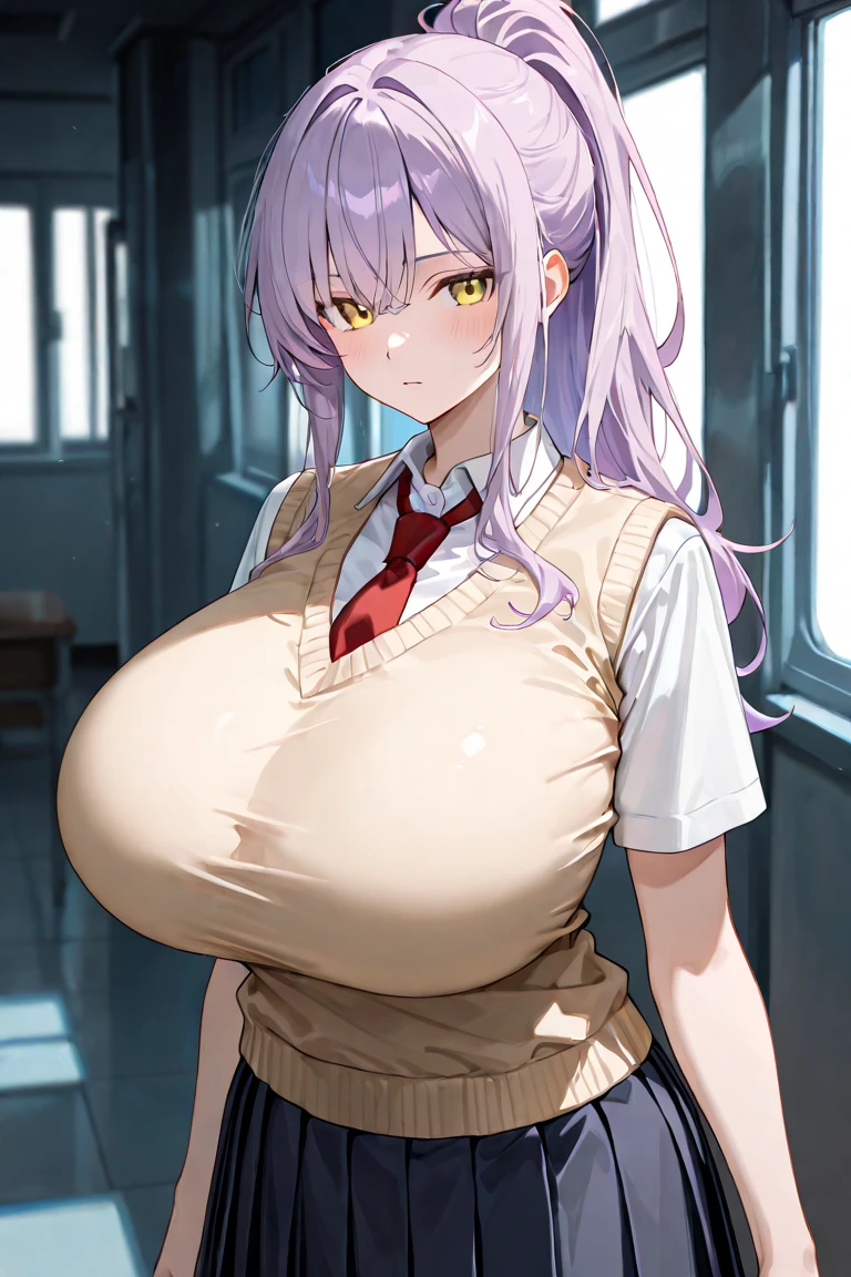 (1milf, solo), sitting, (sleeveless shirt, customer service uniform, bow tie), French twist updo, embarrassing big smile, (masterpiece best quality), delicate illustration ultra-detailed, sagging gigantic huge breasts, (customer service counter, cashier), work desk, detailed background, (((showing hairy armpit hair))), thick makeup, upper body only, pamphlet, in crowded restaurant, sweating, menu